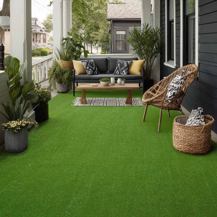 Artificial Grass at the front porch deck of a house