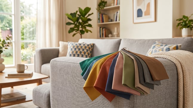 Sofa Fabrics resting on sofa